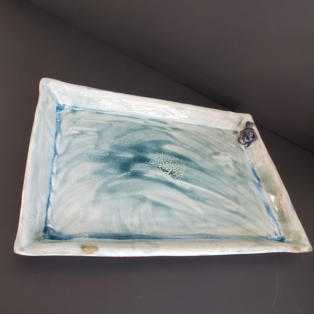 Artisan Pottery Jewellery Catchall Tray Dish Rectangular Brush Strokes Effect